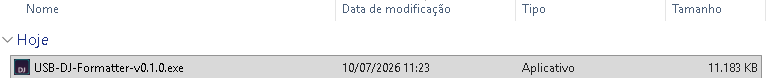Arquivo USB-DJ-Formatter-v0.1.0.exe baixado na pasta Downloads