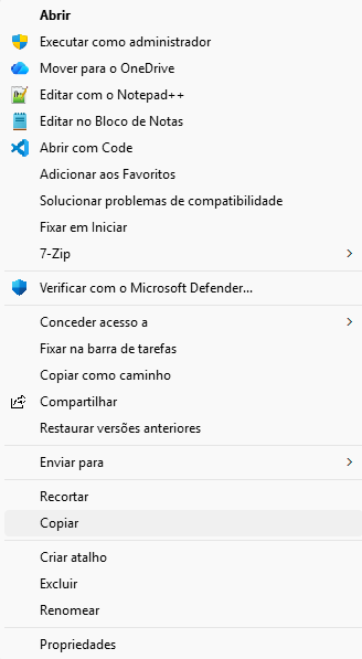 Menu classico do Windows com a opcao Propriedades