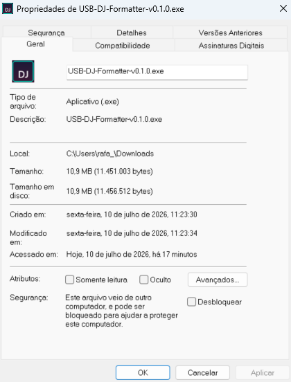 Janela de propriedades mostrando a caixa Desbloquear desmarcada